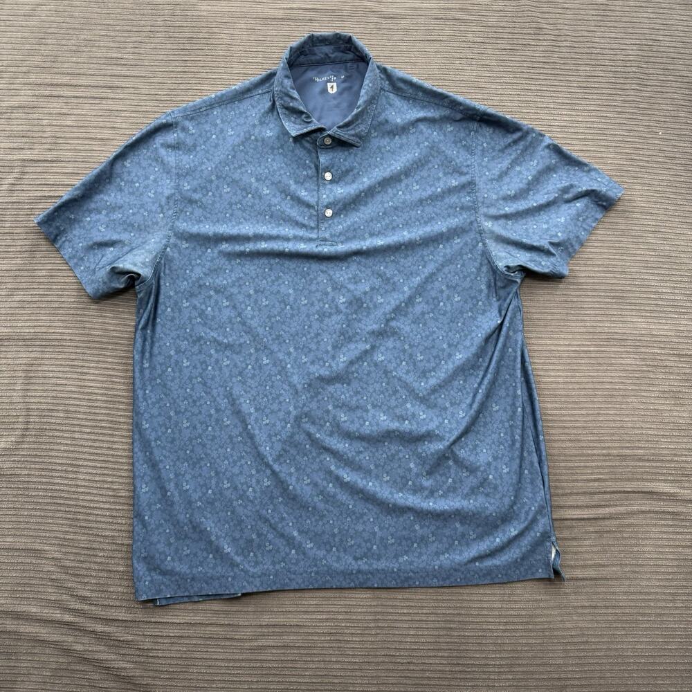 Hickey Freeman Polo Shirt Men XL‎ Blue Floral Print Golf Golfing Stretch.